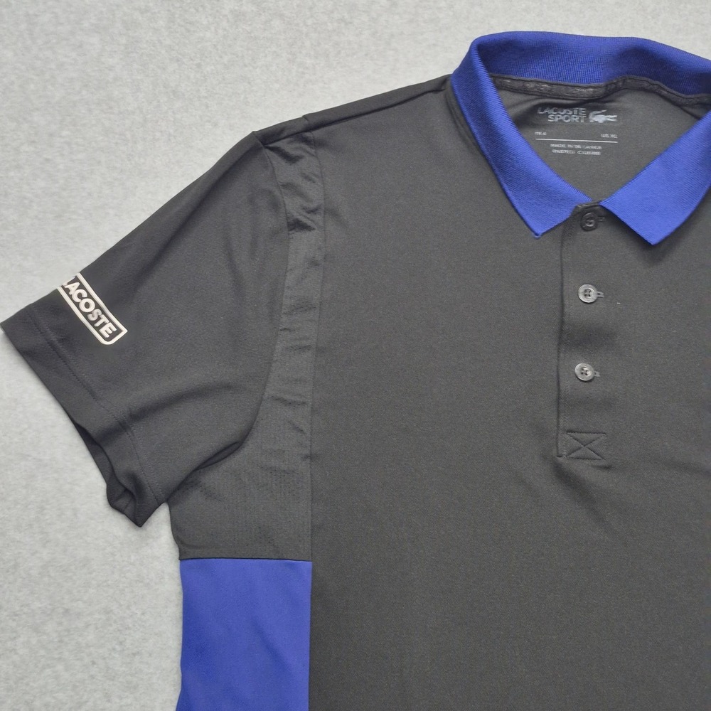 Lacoste Sport Polo Shirt Mens XL Black Blue White Colorblock Performance - Picture 9 of 16